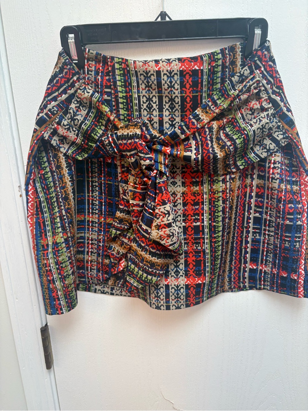 CAbi Multicolor Printed Mini Skirt with Front Tie